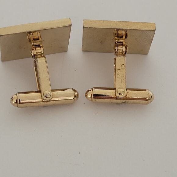 Christian Dior Gold Black Tone Logo Cufflinks Vintage Germany Rectangle Designer - Picture 3 of 6